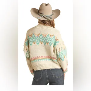 Rock&roll ladies Cozy Knit Sweater with Fringe Details western rodeo size XL thumbnail 3