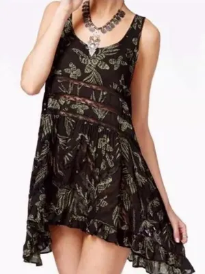 Free People Black Floral Tank Swing Mini Dress thumbnail 1