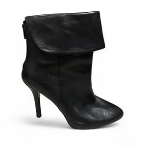 Ralph Lauren Black Leather Leola Fold-Over High Heel Boots‎ Size 7.5 booties thumbnail 3