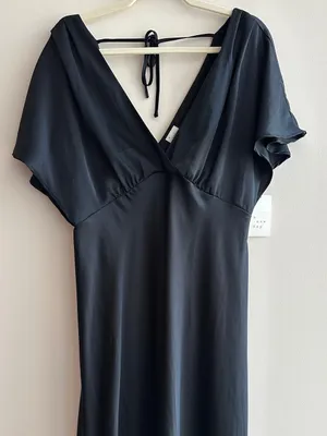 A New Day Women's Satin Flutter Short Sleeve Maxi A-Line Dress - Black, Medium thumbnail 5