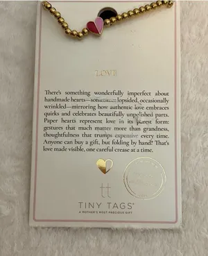 Gold Beaded Bracelet with Pink & Red Heart Charm thumbnail 1