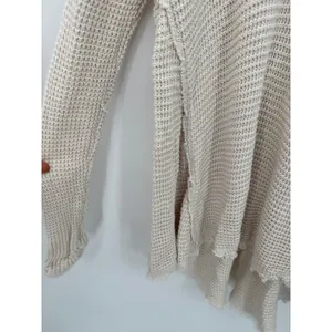 Free People‎ Cream Moonshine V Neck Sweater Cold Shoulder Distressed Small FW26 thumbnail 5