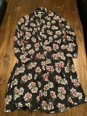 Nanette Lepore Black Floral Print Shirt Dress thumbnail 1