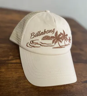 Billabong Cream Trucker Hat with Brown Palm Embroidery thumbnail 1