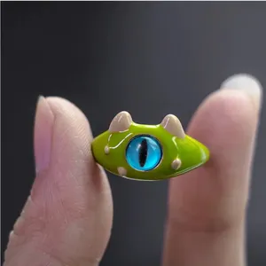 Cute Quirky Green‎ Monster Design Cuff Ring Gothic Punk Style thumbnail 4