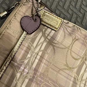 Coach Plaid Tartan Lilac Khaki with Metallic Gold Trim Cross Body Messenger Bag thumbnail 2