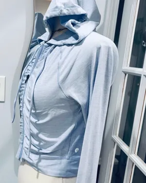 Harmony Balance Light Blue Cropped Ruched Zip-Up Hoodie thumbnail 4