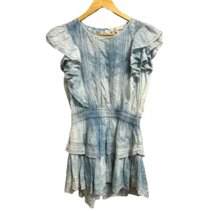 Cottagecore Boho LoveShackFancy Cotton Tie Dye Lace Ruffle Mini‎ Dress Blue XS thumbnail 2