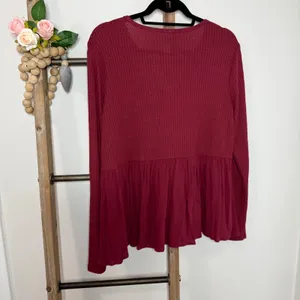 Altard State Long Sleeve Burgundy Waffle‎ Knit Top Size Large thumbnail 4