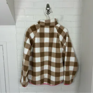J.Crew Tan & White Check Plaid Fleece Zip Up Jacket Size M thumbnail 12