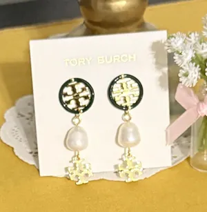 Tory Burch Roxanne Pearl & Logo Drop Earrings New thumbnail 1