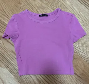 Zara Bright Pink Cropped Crewneck Tee thumbnail 1