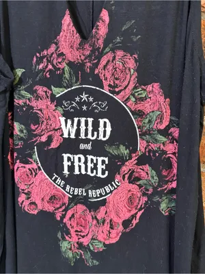 Rebellious. One womens Wild and Free graphic cut out tank top black 1X thumbnail 2