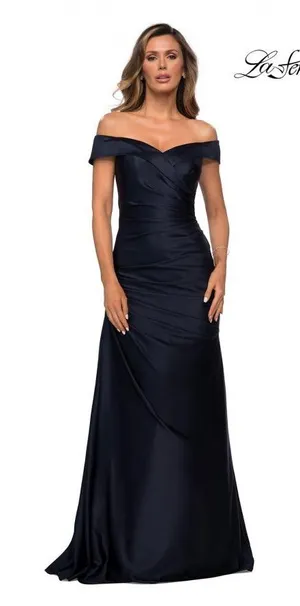 La Femme Off-the-Shoulder Ruched Satin‎ Gown. mother of the bride NWT thumbnail 1