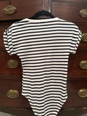 NWT Zara Navy and White Striped Short Sleeve Bodysuit thumbnail 3
