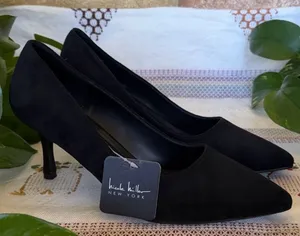 NEW Nicole Miller New York Black Faux Leather Suede Pointy Toe Heels, Size 10 thumbnail 1