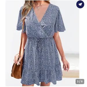NWT!! KIRUNDO V-Neck Ruffle Abstract Floral Print Dress in Blue & White thumbnail 5