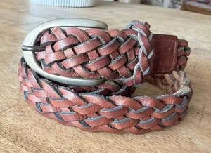 Leather Braided Belt Brown Woven Boho Casual Women’s Size S thumbnail 1
