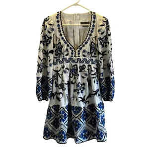 By Anthropologie embroidered sweetheart mini dress boho size 0 artsy thumbnail 2