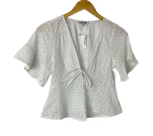 Madewell White‎ Eyelet Front Tie Top Size XXS thumbnail 1