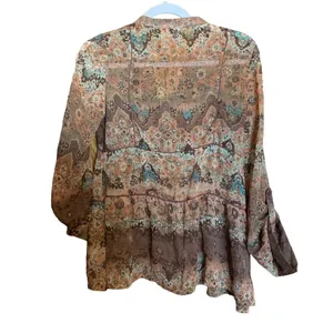 Bke Buckle Womens Size Medium Sheer Bohemian Print Button Blouse Top thumbnail 3