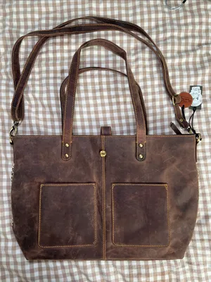 Myra Bag Rustic Brown Leather Tote with Dual Straps thumbnail 1