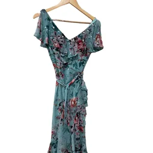 Eliza J V-Neck‎ Ruffled Printed Metallic Clip Chiffon Dress Size 2 thumbnail 5