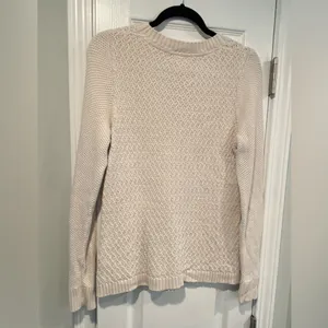 L.L. Bean Size S Cream Cotton Waffle Knit Long Sleeve Crew Neck Pullover Sweater thumbnail 6