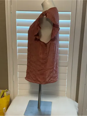 SHEIN Rust Ruffle Sleeve V-Neck Blouse thumbnail 5