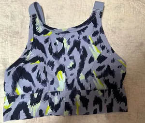 aerie Lavender Abstract Print Sports Bra with Neon Yellow Accents thumbnail 1