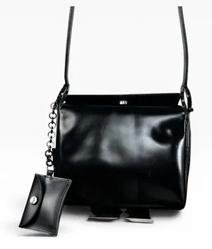 Salvatore Ferragamo Shoulder Bag Small Black Leather Italy Coin Purse thumbnail 1