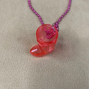 Pink Cowboy Boot Charm Necklace Fun Fiesta Party‎ Accessory Plastic Shot Glass thumbnail 3
