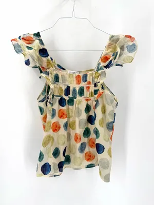 Anthropologie Current Air Polkadot Ruffle Sleeve Eclectic Boho Tank Top Blouse thumbnail 2