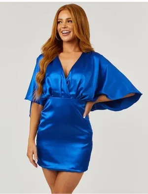 Do+Be Royal Blue Satin Kimono Sleeve Mini Dress NWT Size S thumbnail 1