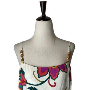 MSK Floral Maxi Dress Women Large Cream Ivory Square Neck Beaded‎ Straps Boho thumbnail 4