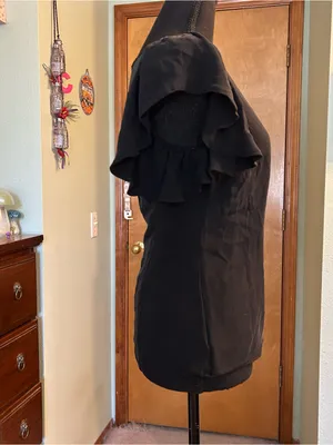 Ann Taylor black silk blouse ruffle flutter short sleeves size S minimalist thumbnail 2