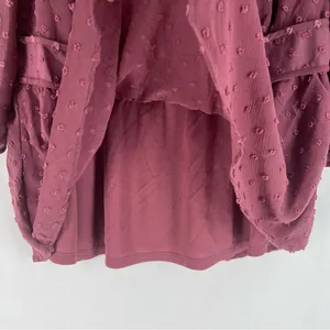 Monteau Purple Sheer Swiss Dot Ruffle Neck 3/4 Sleeve Peplum Blouse NWT‎ XL thumbnail 6