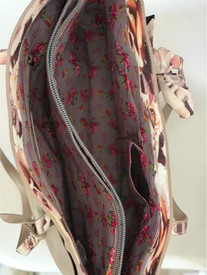 Betsy Johnson Taupe floral scarf tote bag thumbnail 3