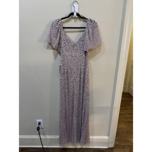 ADRIANNA PAPELL Pink Beaded Mesh Maxi Dress Size 6 Maxi thumbnail 6