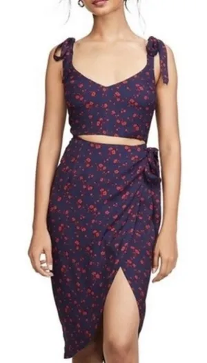 Reformation Belinda Anaheim Midi Dress Two Piece Set Navy Blue and Cherry 12 thumbnail 1