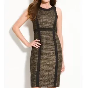 Michael Kors Tweed Sheath Dress Sz 4 Black Gold Metallic Career Cocktail Preppy thumbnail 3
