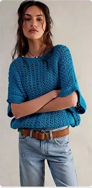 NWT Free People We The Free Sophia Beach Knit Crew Neck Bat Sleeve Sweater Sz M thumbnail 1