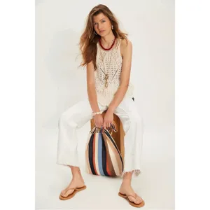 Free People Retro 70s Beachy Crochet Sea Song Sweater Tank Tunic Medium Neutral thumbnail 5