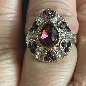 Water drop purple crystal CZ gold plated ring size 7.5 thumbnail 9