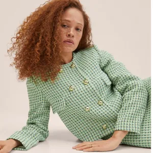 NWT MNG Double-breasted tweed jacket Green Medium thumbnail 6