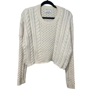 Naadam Wool Cashmere Cable Knit Cropped Sweater Cream Ivory Medium thumbnail 2