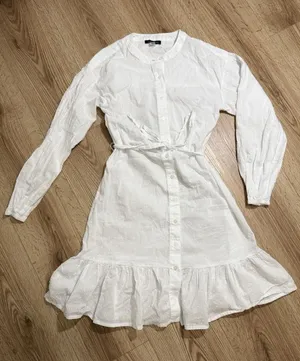 Tommy Hilfiger Womens Size 2‎ White Swiss Dot Long Sleeve Tie Waist Shirt Dress thumbnail 1