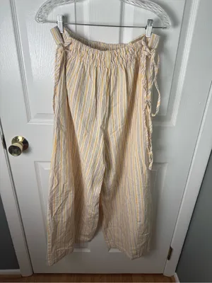 Free People Sun Dazed Cotton-Linen Striped Pants in Ivory Combo L thumbnail 5
