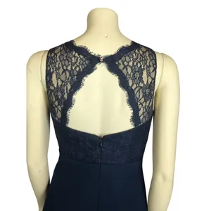 Azazie Navy Lace Chiffon Open Back Bridesmaid Formal Maxi Gown X Small thumbnail 4
