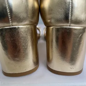 Gold with Rhinestones Ramsay Jewel Badgley Mischka Open Toe Block Heels Size 10 thumbnail 8